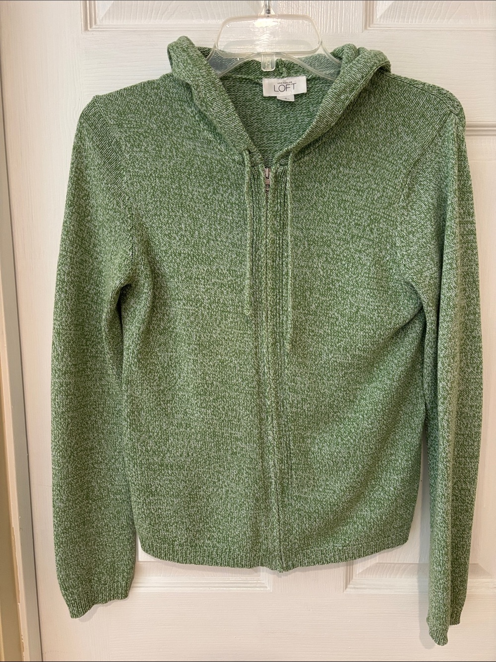 LOFT Heathered Sage Zip-Up Hooded Cardigan